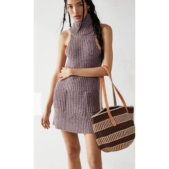 FREE PEOPLE Claude L Sweater Dress Purple Brandy Wine Sleeveless NWT $138 - Picture 1 of 11
